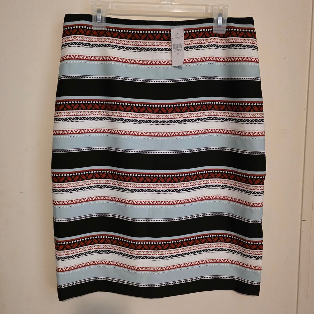 Ann Taylor Womens Pencil Skirt Size 12 Multicolor Striped Office Business Casual